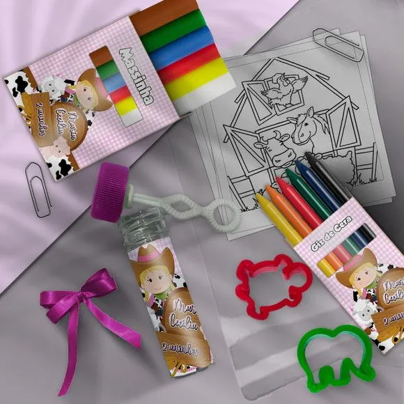 Kit Massinha Infantil Fazendinha Rosa Personalizado - feito à mão por Mi Papelaria Criativa