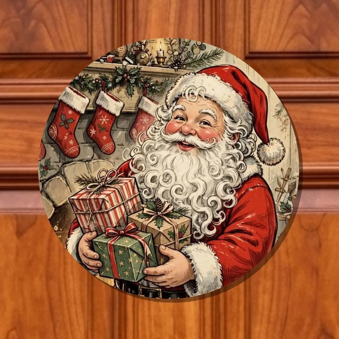 Guirlanda de Natal enfeite de porta Placa decorativa MDF 33 cm Papai Noel