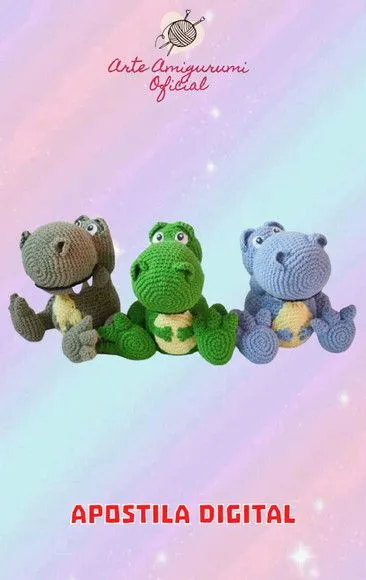 Receita Dinossauro Trio Amigurumi - artesanato feito à mão por Arte Amigurumi Oficial