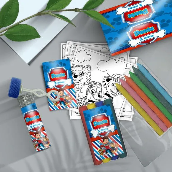 Kit Massinha + Giz + Bolha - Patrulha Canina Personalizado - feito à mão por Mi Papelaria Criativa