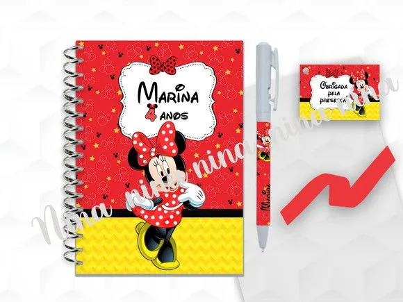 Bloquinho Grande com Caneta Minnie Personalizada - artesanato feito à mão por creativitybynina