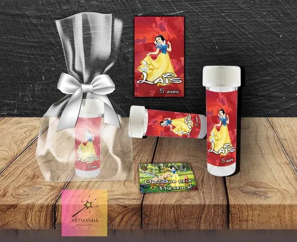 Bolha de Sabão Branca de Neve Personalizada - feito à mão por Artmanha Lembrancinhas