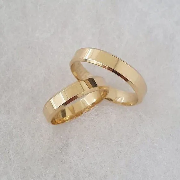 Alianças de Ouro 18k 4mm 4grs Casamento + Anel Solitário - artesanato feito à mão por TM JOIAS