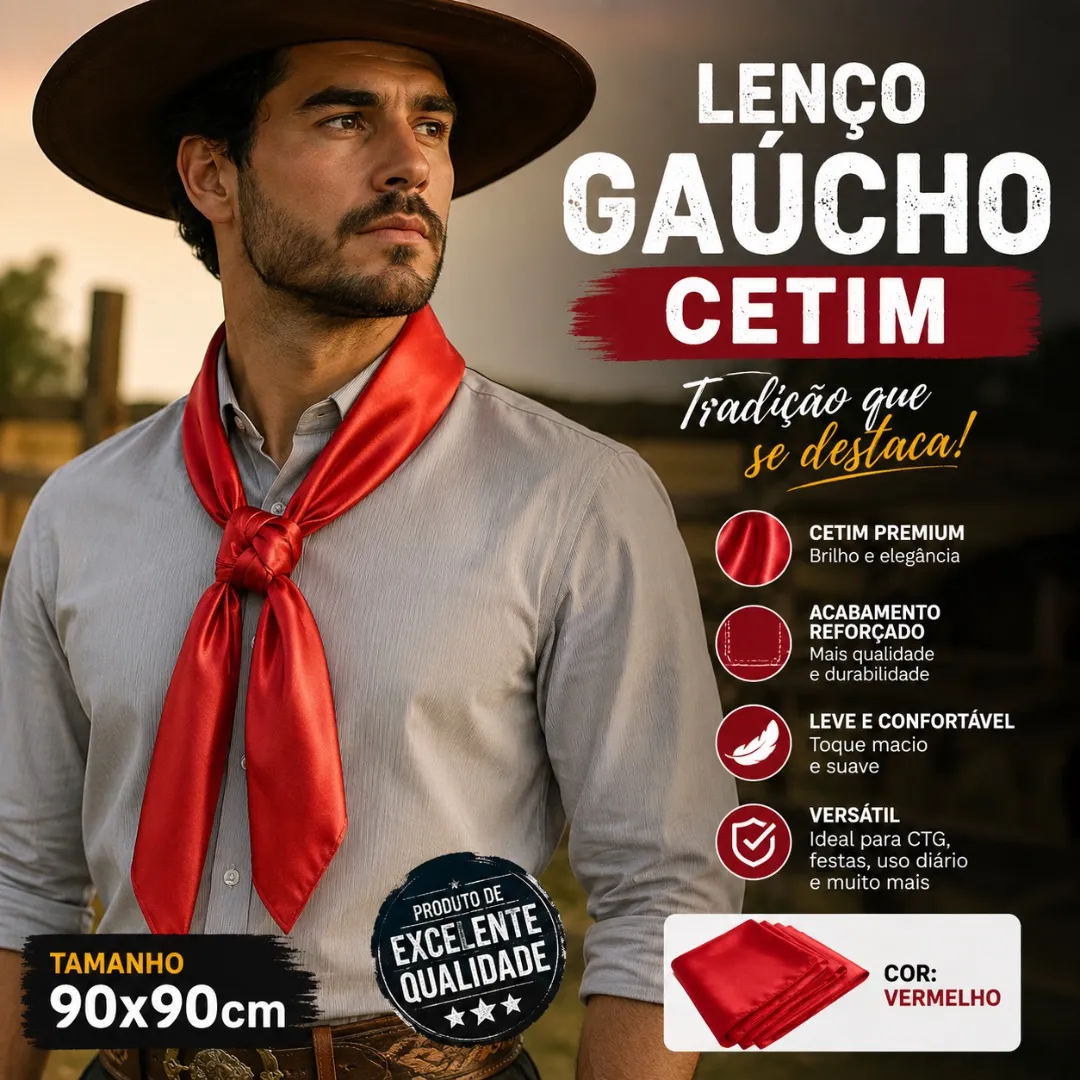 Lenço Gaúcho 90x90 Cetim CTG Peão Prenda Festa Rodeio Tradicional