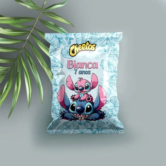 Salgadinho - Stitch Personalizado - feito à mão por Mi Papelaria Criativa