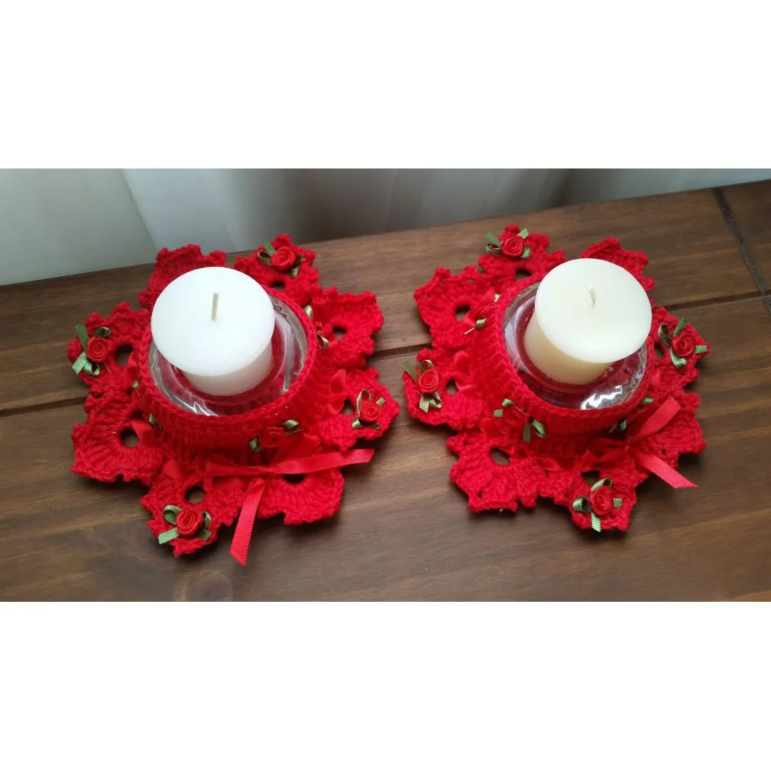 Par de Porta Velas em Crochê Vermelho - foto 5