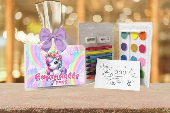 Estojo de Pintura Unicornio Personalizado - feito à mão por Artmanha Lembrancinhas