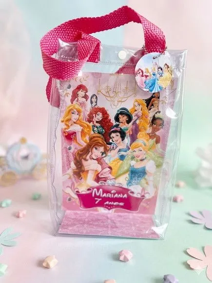Sacola Transparente Disney Princesas Personalizado - artesanato de Artmanha Lembrancinhas