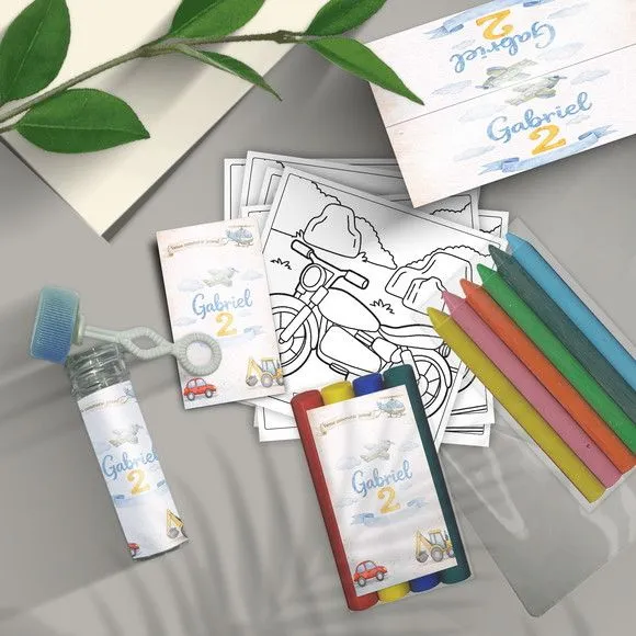 Kit Massinha + Giz + Bolha - Meios de Transporte - feito à mão por Mi Papelaria Criativa