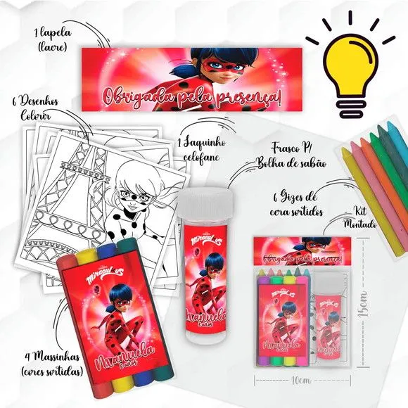 Kit Massinha + Giz + Bolha Lady Personalizado - feito à mão por Mi Papelaria Criativa