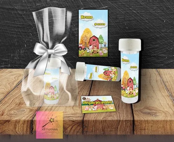Bolha de Sabão Fazendinha Personalizada - feito à mão por Artmanha Lembrancinhas