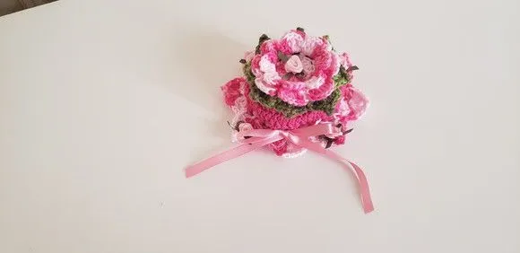 Capa para Tampa Pote 500grs Crochê Flor Rosa Mesclada(unid.) - foto 5