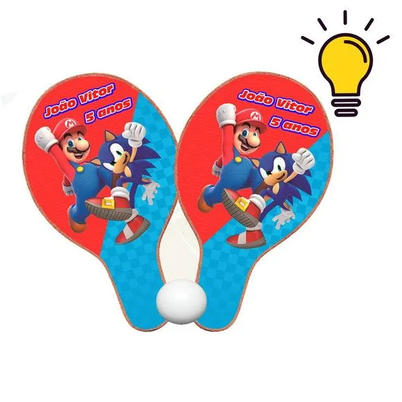 Raquete Ping Pong - Super Mário Vs Sonic - feito à mão por Mi Papelaria Criativa
