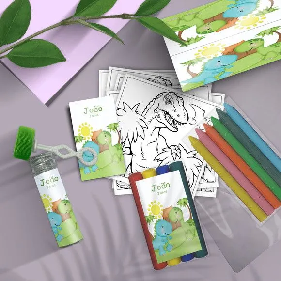 Kit Massinha + Giz + Bolha - Dinossauro Baby Personalizado - feito à mão por Mi Papelaria Criativa